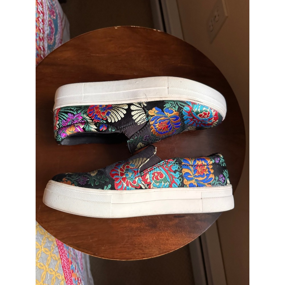 Brash Womens Floral Embroidered Brocade Slip On Platform Sneakers Black Multi 7 - Picture 6 of 8